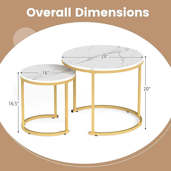 Giantex Nesting Coffee Table Set of 2, Round Stacking Side Tables