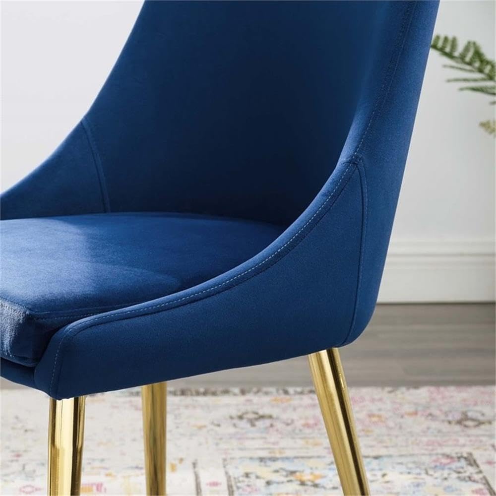Modway Viscount Performance Velvet Dining Side Chair with Gold Stainless Steel Legs in Navy