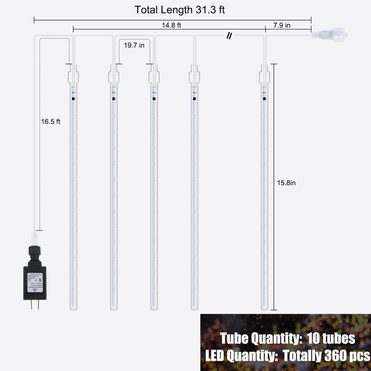 Brightown Christmas Lights Outdoor, Meteor Shower Lights Outdoor 16 Inch 10 Tube 360 LED Icicle Light,Hanging Falling Rain Light for Tree Outside Holiday Xmas Decoration, Purple