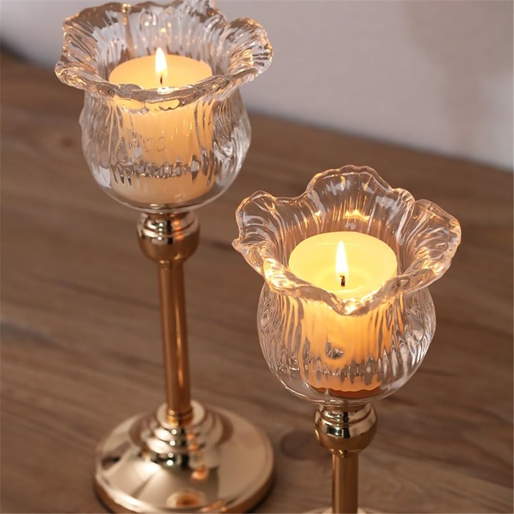 YUHUAWF Candle Holderss European Crystal Glass Tall Candle Holder Candlelight Dinner Table Decoration Home Furnishings Decorative Candlestick(Small)