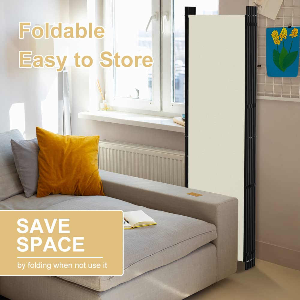 Kokorona 6 Panel Room Divider, 6FT Tall Folding Privacy Screen Wall Dividers, Portable Privacy Screen Freestanding Room Divider for Room Separation, Included - Cover Strips, Beige, 120''W x 72''H