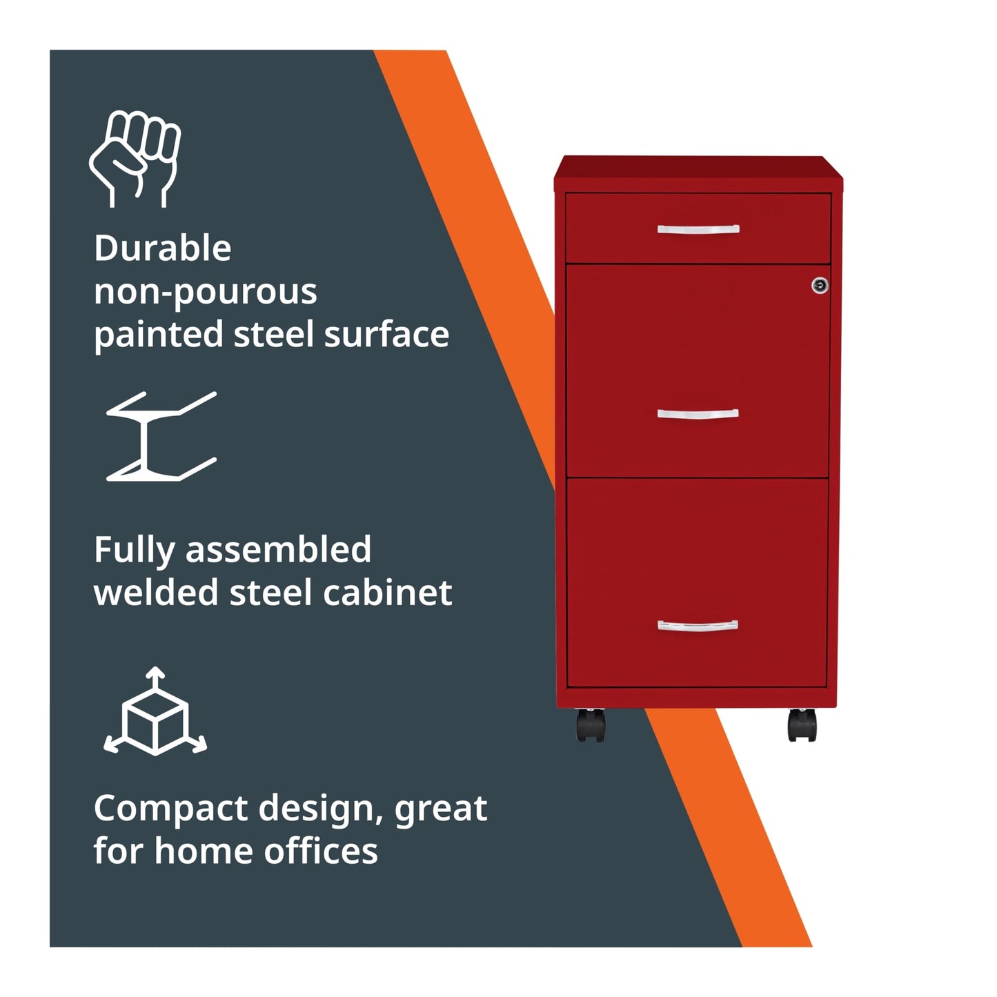 Lorell LYS SOHO Box/File/File Mobile Red File Cabinet, 3 Drawer