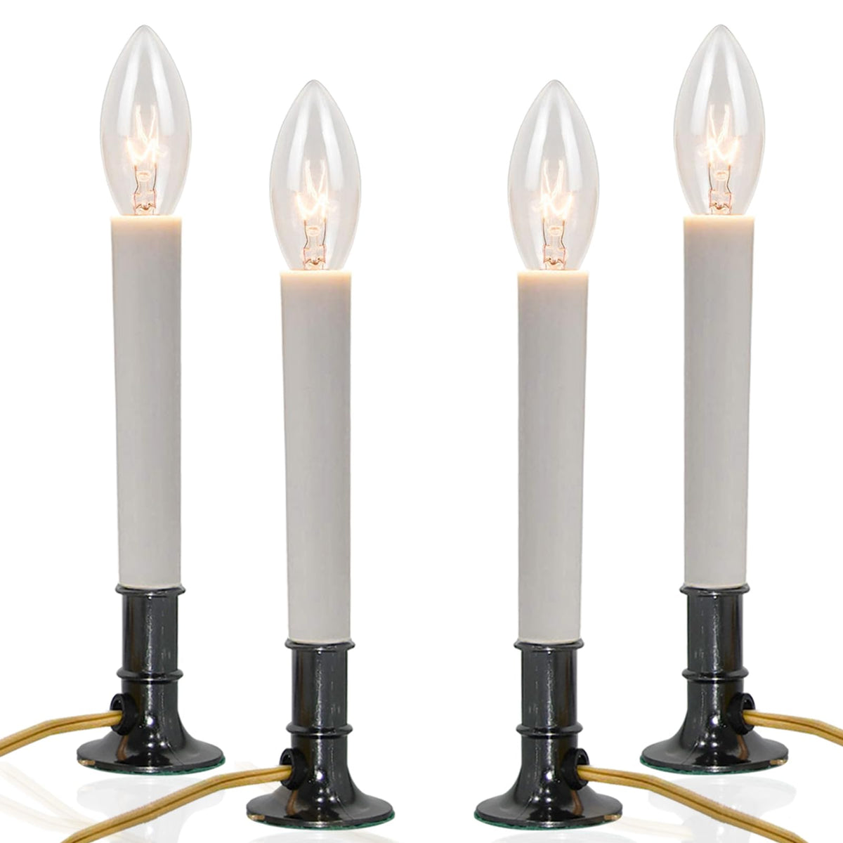 SUNSGNE Electric Christmas Window Candles with Nickel Plated Base, Electric Window Candle Lamp Lights Plug in Christmas Candle Lamp with 7 Watts C26 Light Bulbs, Turn On/Off Switch (Pack of 4)