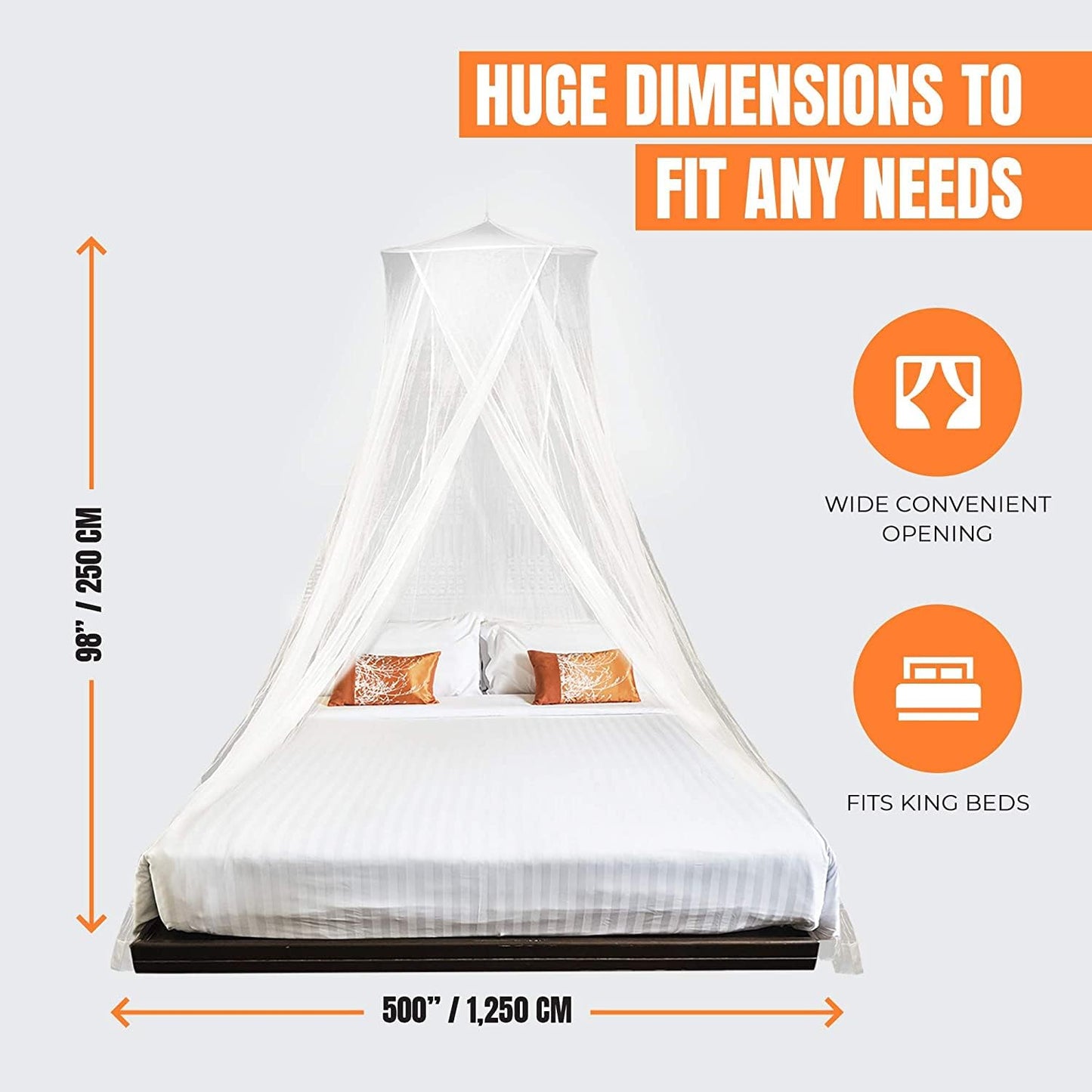 MEKKAPRO Extra-Large King Mosquito Bed Net, Made for King Queen and Twin, Bed Mosquito Netting | Bed Canopy Curtains, White Mosquito Netting