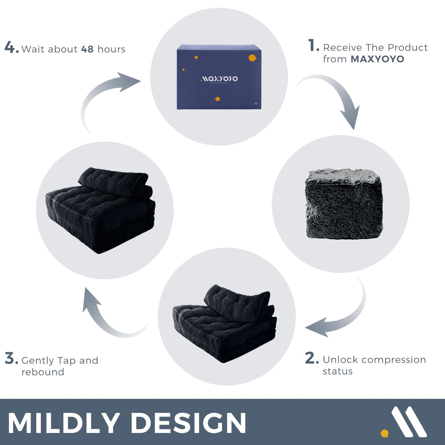 MAXYOYO Folding Sofa Bed, Convertible Chair with Pillow Foldable Couch with Back Support, Portable Fold Out Chair Bed Comfy Floor Sofa Lounge for Living Room Bedroom, Black Double