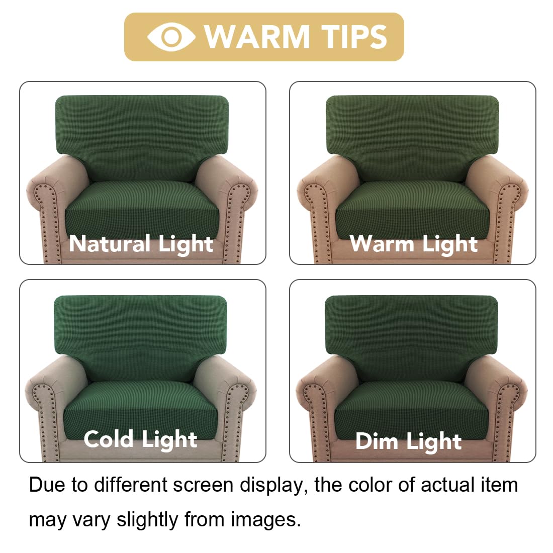 H.VERSAILTEX Multi-Pieces Chair Covers Stretch Couch Covers Form Fitted Seat and Back Cushions Covers (1 Seat Cover Plus 1 Back Cusion Cover, Bonus 2 Armrest Covers), Bronze Green