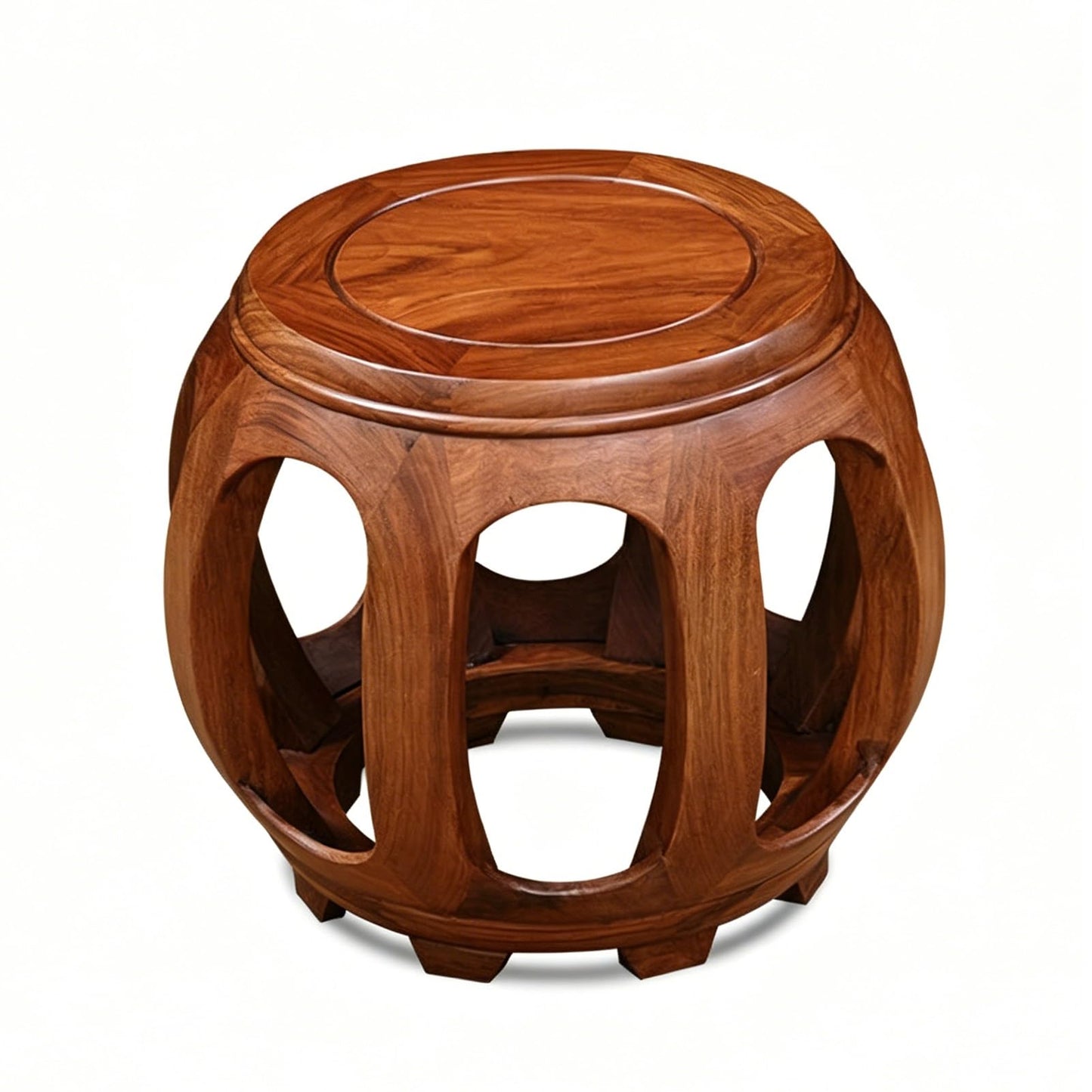 HARELA Chinoiserie Garden Stool, Wood Drum Stool, Entryway Shoe Bench, Multi-Purpose Decorative Accent Seat for Courtyard, Lawn, Patio, Indoor & Outdoor Summer Decoration(Walnut 1,34cm/13.4in)