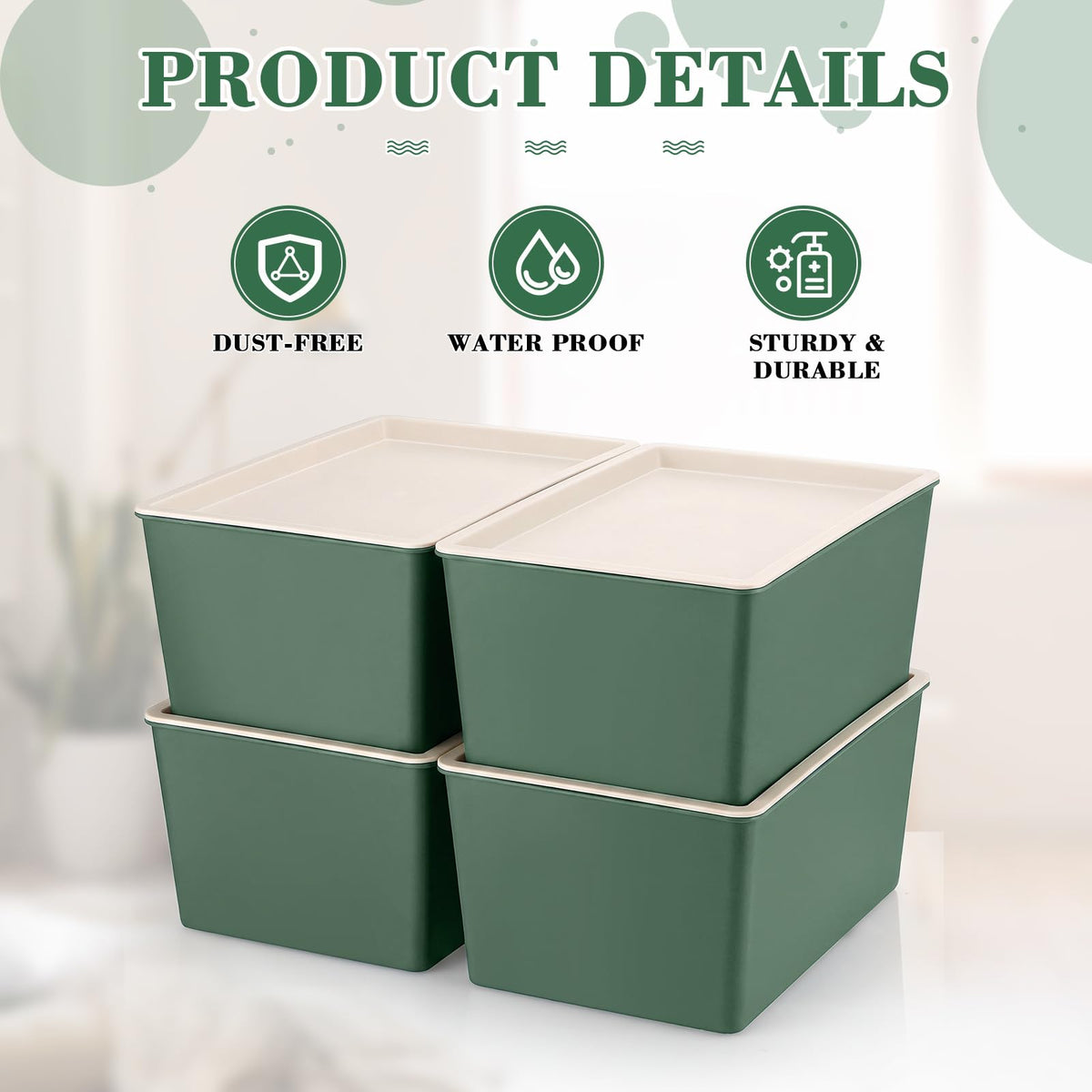 Menkxi 4 Pcs Storage Bins with Lids Plastic Stackable Containers for Organizing Shelves Christmas Ornament Box Baskets(Green,Large)