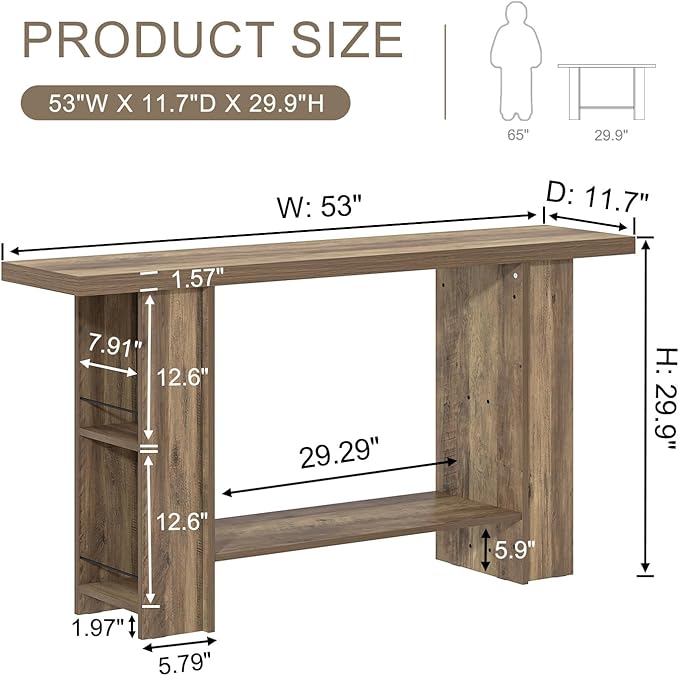 FOLUBAN 53 Inch Long Entryway Table, 2-Tier Wood Console Table