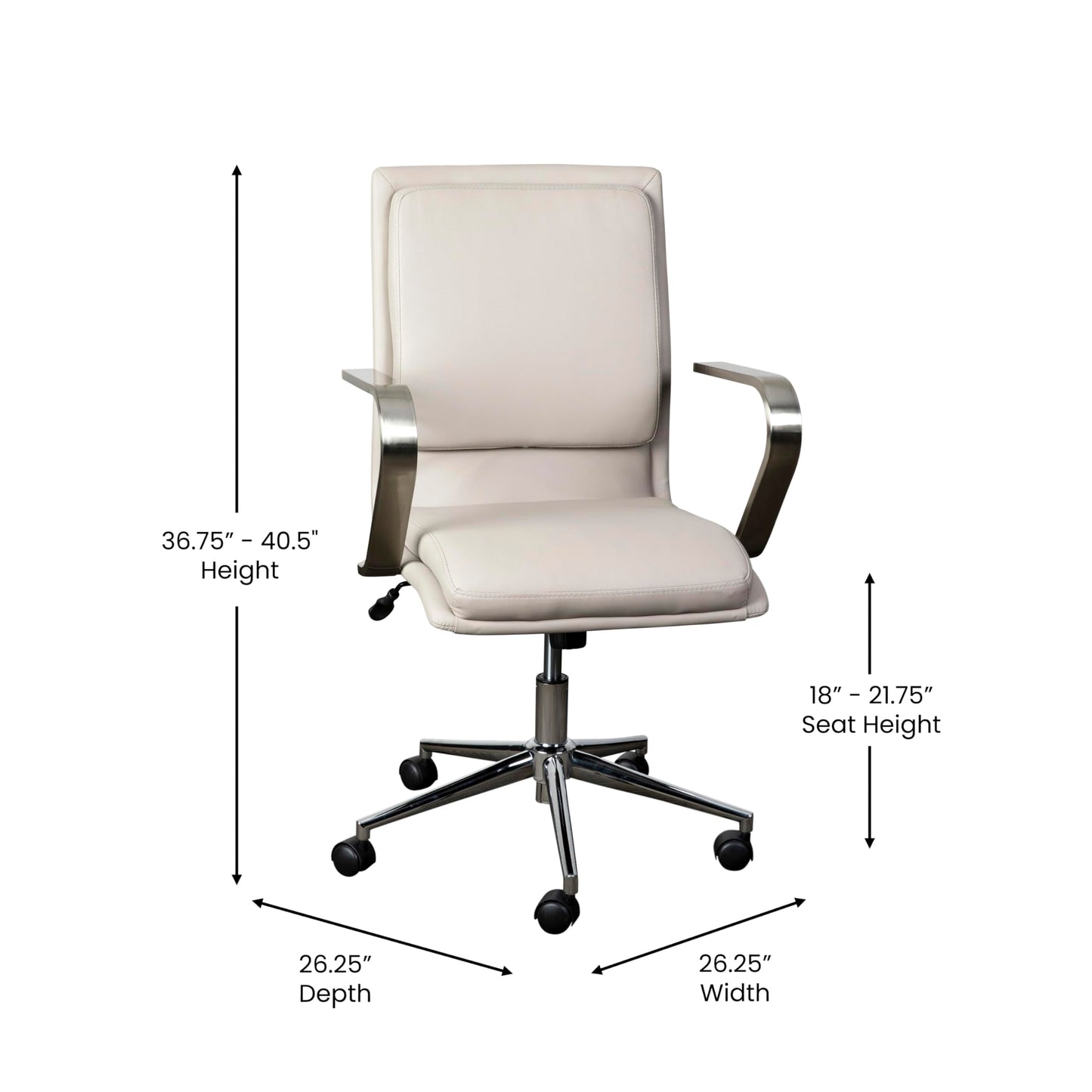 Flash Furniture James Mid-Back Designer Executive Office Chair - Taupe LeatherSoft Upholstery - Brushed Chrome Base and Arms - Height Adjustable 360° Swivel Seat