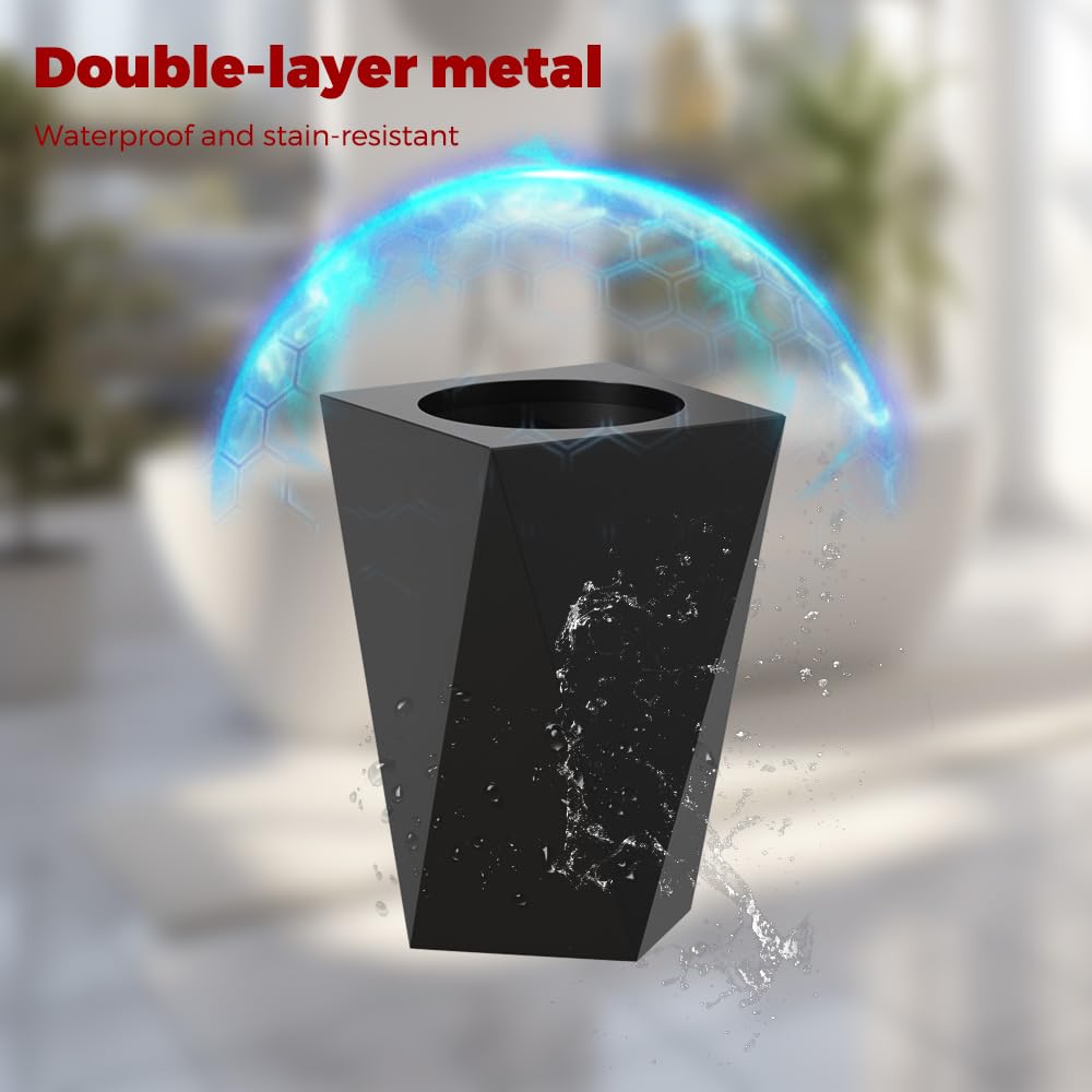 LEASYLIFE 10L/2.6GAL Modern Open top Garbage can,Black Bathroom tarsh can,Small Wastebasket for Bathroom,Bedroom,Office,Living Room,Hotel (Black)