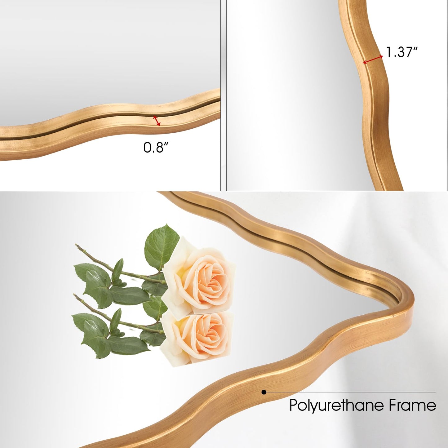 20 * 30 Inch Gold Ripple Rectangle Bathroom Mirror Wall Mounted Large Modern Countryside Suitable for Washroom, Bedroom, Living Room, Entryway