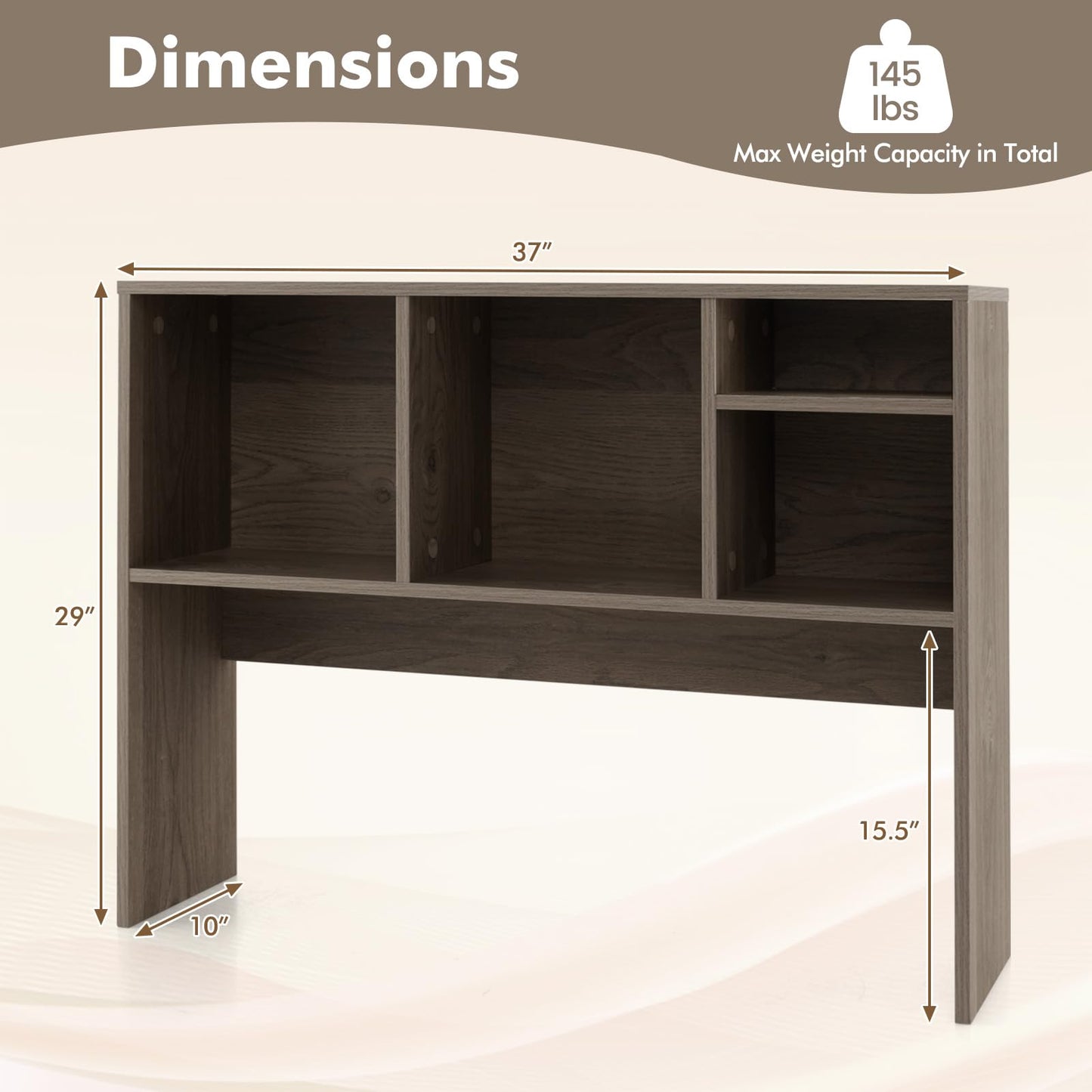 Tangkula Desktop Bookshelf, Countertop Storage Hutch with 4 Shelves for Computer Desk, Desktop 2-Tier Display Rack, Multipurpose Wood Desk Hutch Storage Organizer for Dorm Office Home