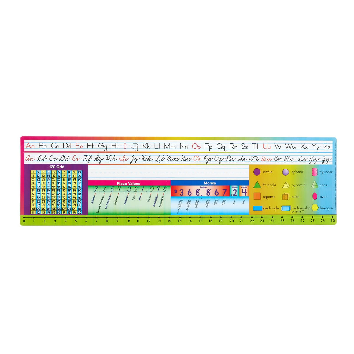 Really Good Stuff 24PK Zaner-Bloser Self-Adhesive Vinyl Desktop Reference Nameplate with Numbers, Grid, Shapes, Money-Traditional Manuscript Name Tags