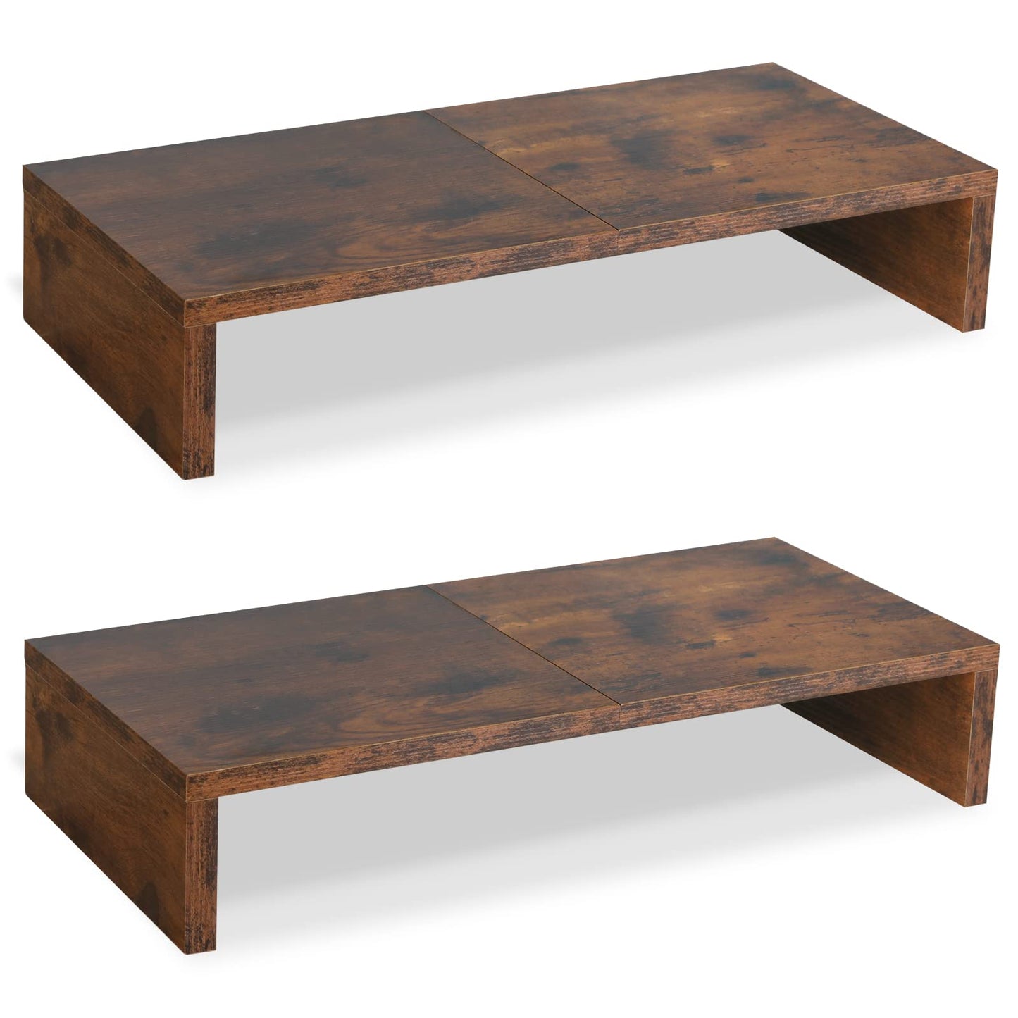 TEAMIX 2 Pack Monitor Stand Riser-20 inch, Wooden Tabletop Shelf for TV/PC/Laptop/Printer, Rustic Brown Monitor Riser with Storage, Computer Stand Ergonomic Design