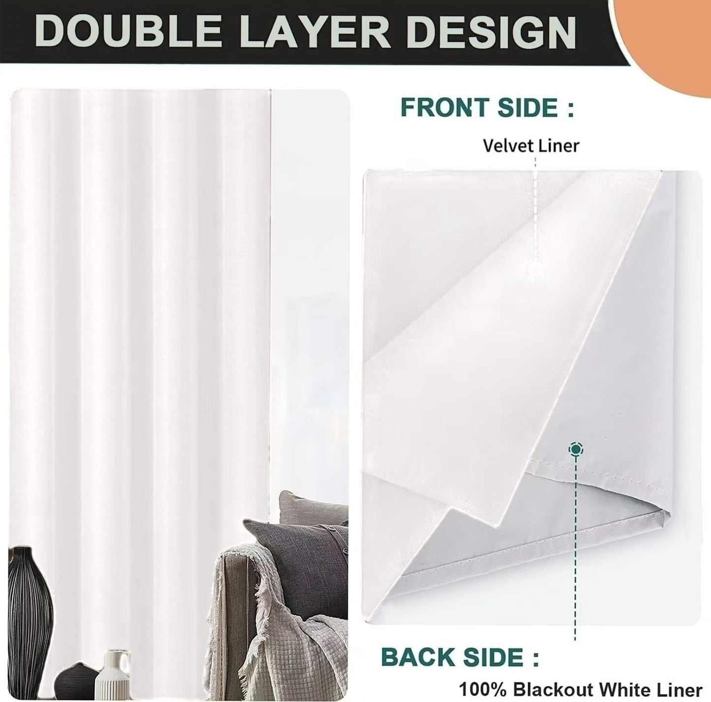 SMILETIME 100% Blackout White 52 x 108 in Long Velvet Curtains with Grommet, Thermal Insulated Super Soft Privacy Noise Reducing Velvet Curtains for Living Room Bedroom, 2 Panels