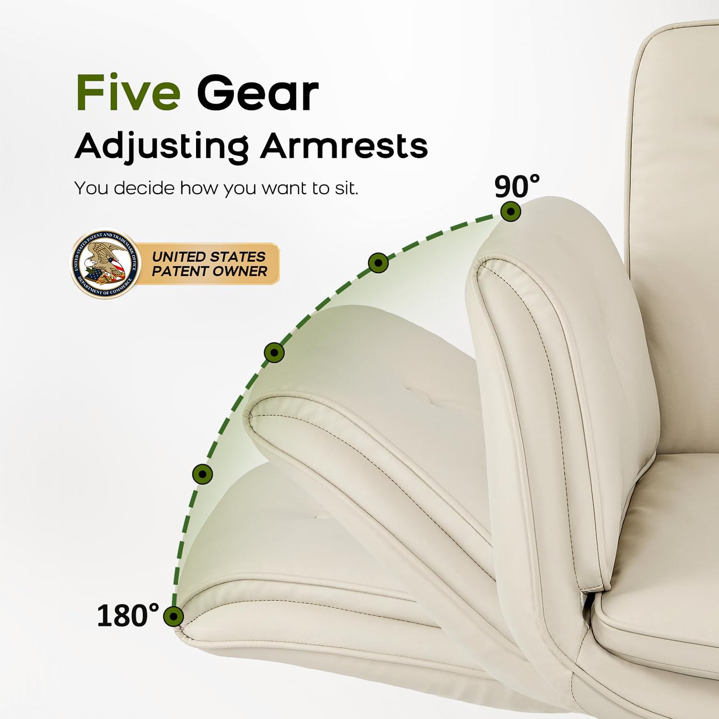 amseatec Criss Cross Chair with Armrests & Wheels, PU Leather Vanity Chair, Comfortable Adjustable Swivel Computer Office Desk Chairs for Home, Make Up, Bed Room (Cream White)
