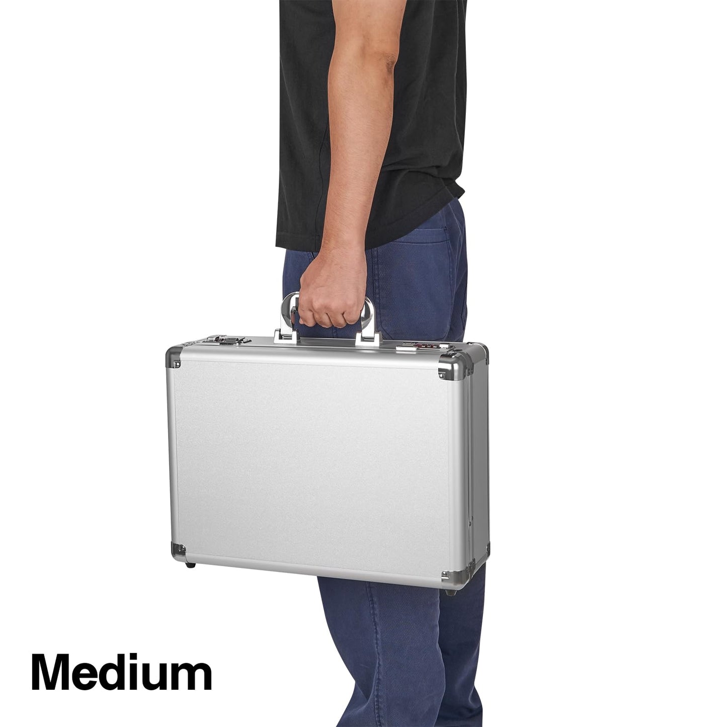 GODLONSEN File Organizer Storage Box - 16.9 x 12.2 x 6.1 Inch Large, Portable Locking Storage Totes with Dual Combination Locks, Lock Boxes for Personal Items, Cash, Briefcase - Silver