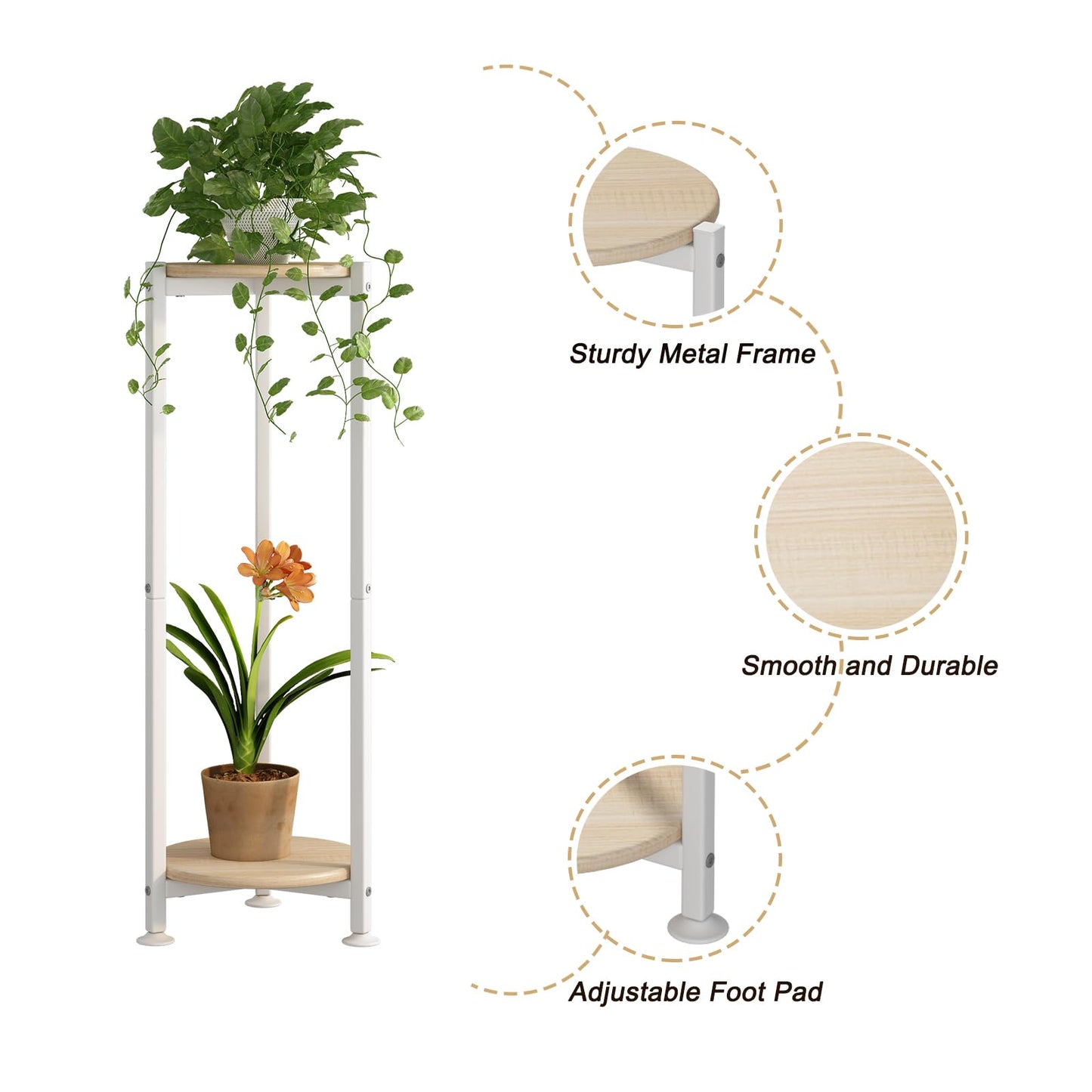 YIZAIJIA Plant Stand Indoor Corner Tall 2 Tier Metal Modern Flower Storage Plant Shelf Holder for Living Room Balcony Garden,White (2 Tier-White Round)