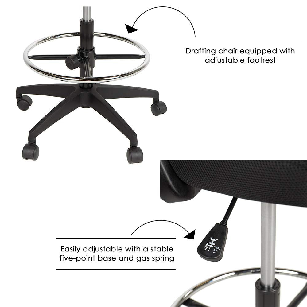 BestOffice Drafting Chair Tall Office Chair Standing Desk Chair Mesh Computer Chair Adjustable Height with Lumbar Support Flip Up Arms Swivel Rolling Executive Chair,Black