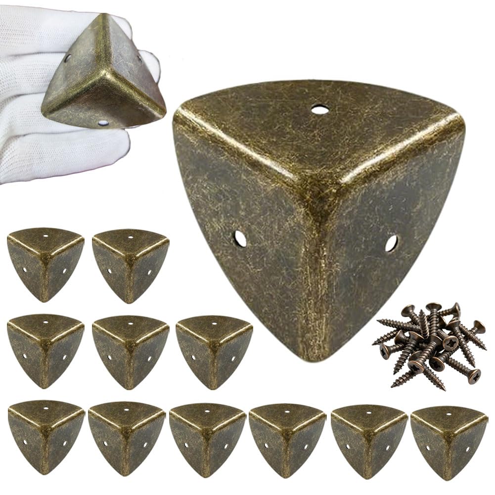 12PCS Antique Corner Protectors with Screws, Rust-Proof Decorative Edge Guard for Furniture Cabinet Table Wardrobe Box Door (Bronze)
