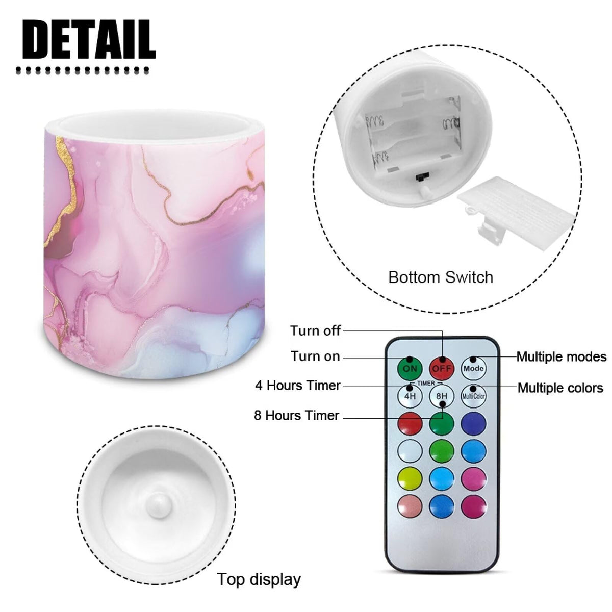 Cozeyat Pastel Marble Flameless Candles 4 Pack Battery Operated LED Pillar Candles with Remote Control Timer Waterproof for Indoor Outdoor Patio