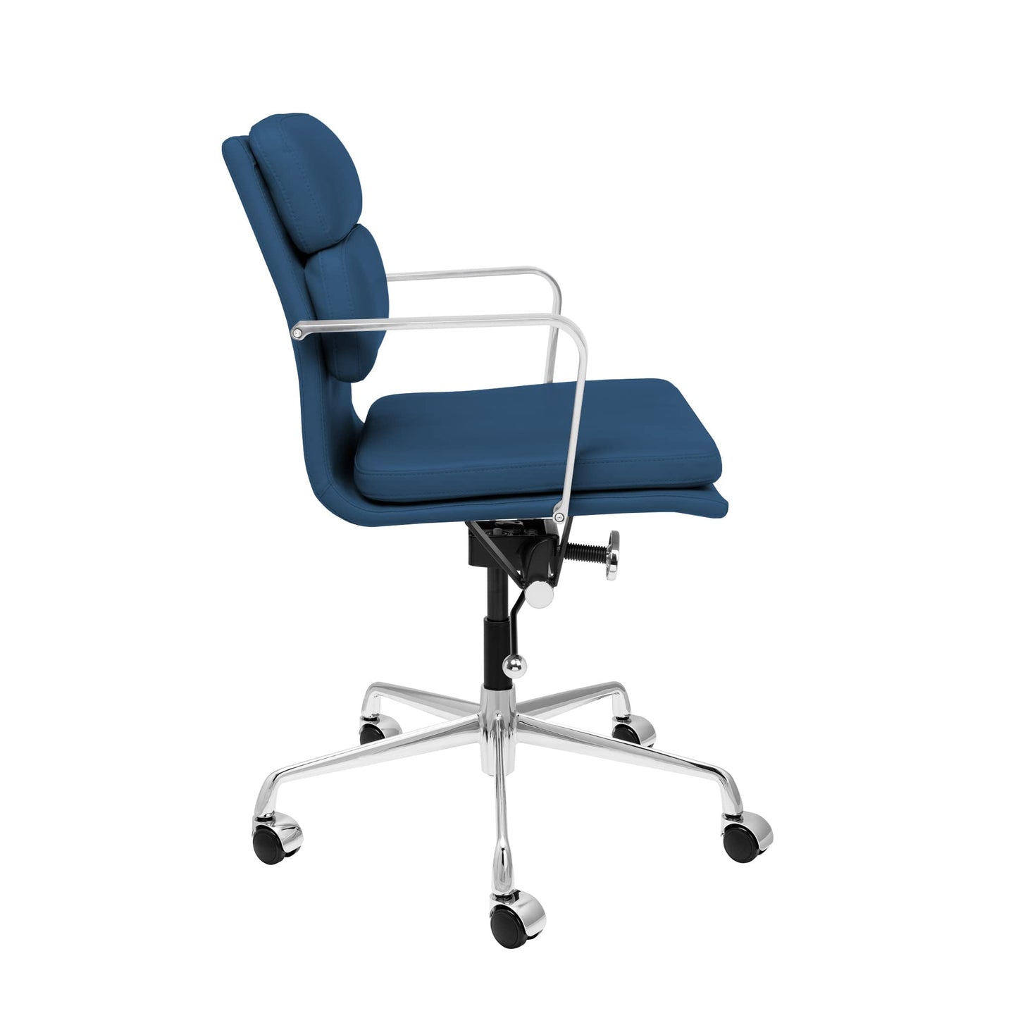 Laura Davidson Furniture SOHO II Padded Management Office Chair - Mid Back Desk Chair with Arm Rest, Swivel & Cushion Availability, Made of Faux Leather, Blue, Computer Chair