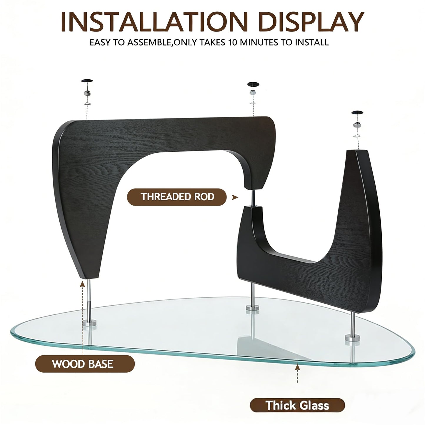 Black Coffee Table for Living Room, 35.4" Modern Oval Center Table with Tempered Glass Top & Sturdy Wooden Base, Easy to Install, Simple Tea Cocktail for Apartment, Lounge, Office