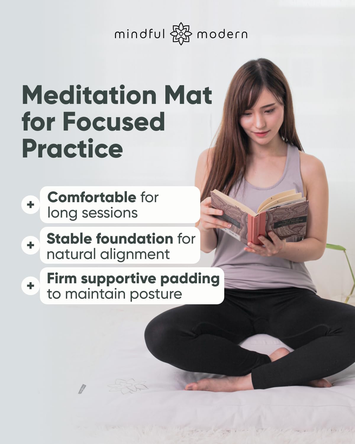 Mindful Modern Zabuton Meditation Mat - Cotton Filled Yoga and Meditation Pad - Zabuton Meditation Cushion for Kneeling and Sitting Support - Large Rectangular Sitting Floor Pillow for Bench or Zafu
