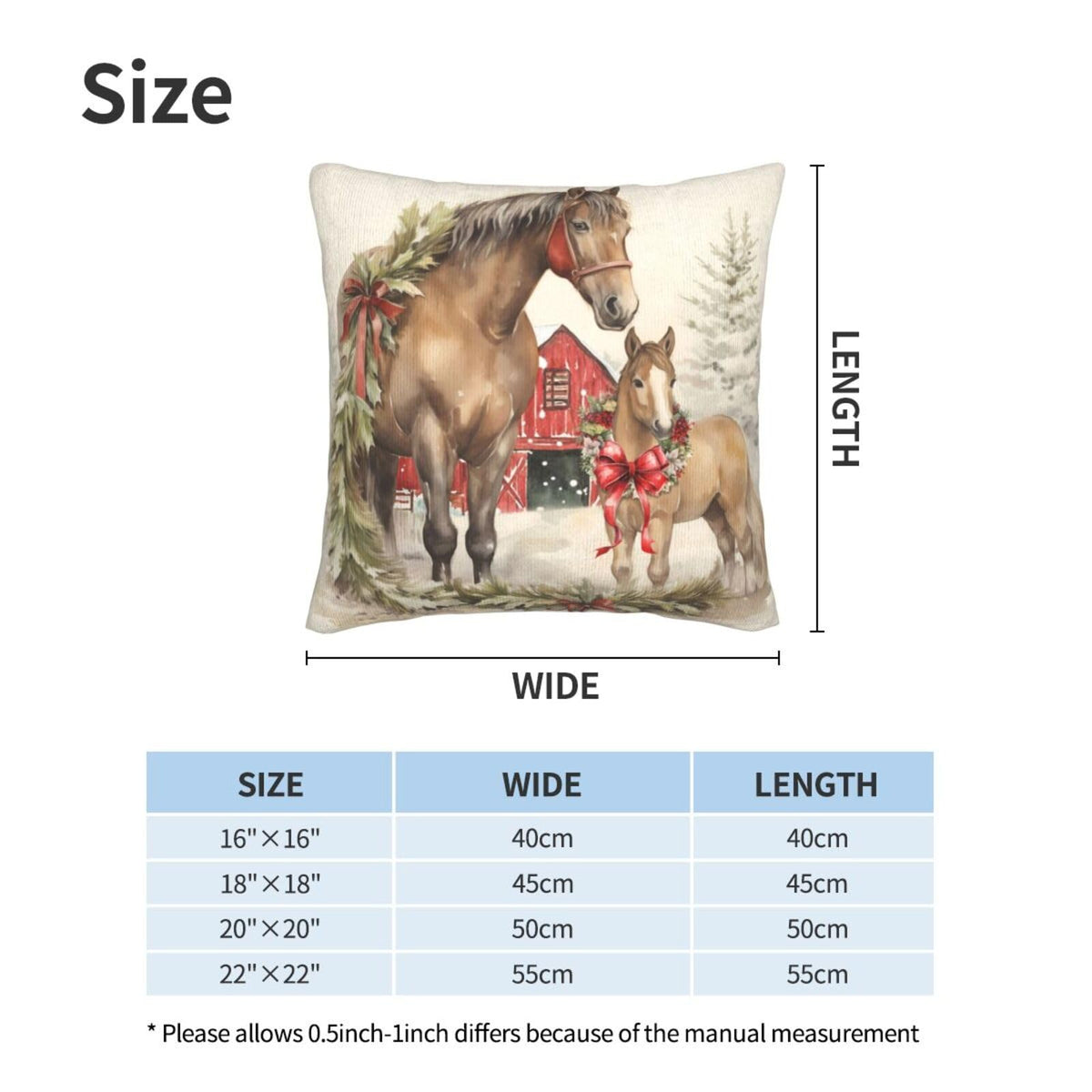 aipoase Christmas Tree Horse Throw Pillow Covers 18 X 18 Inch Set of 2 Pillow Cases Decoration Cushion Cover for Sofa Bedroom Living Room Outdoor (Christmas Tree Horse, 18"x18")