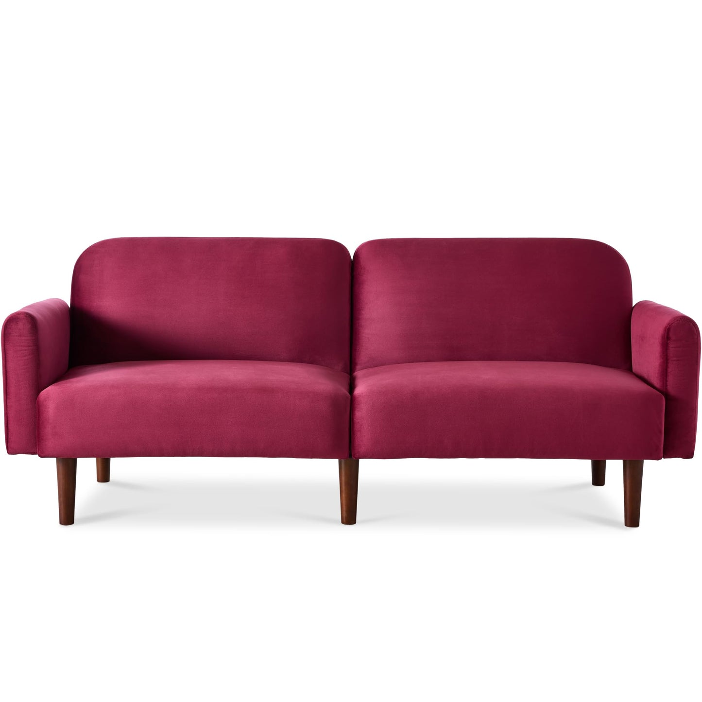 Best Choice Products 77" Mid Century Modern Velvet Loveseat Sofa, Couch, Convertible Sofa Sleeper Bed w/Real Wood, Removable Armrest - Raspberry