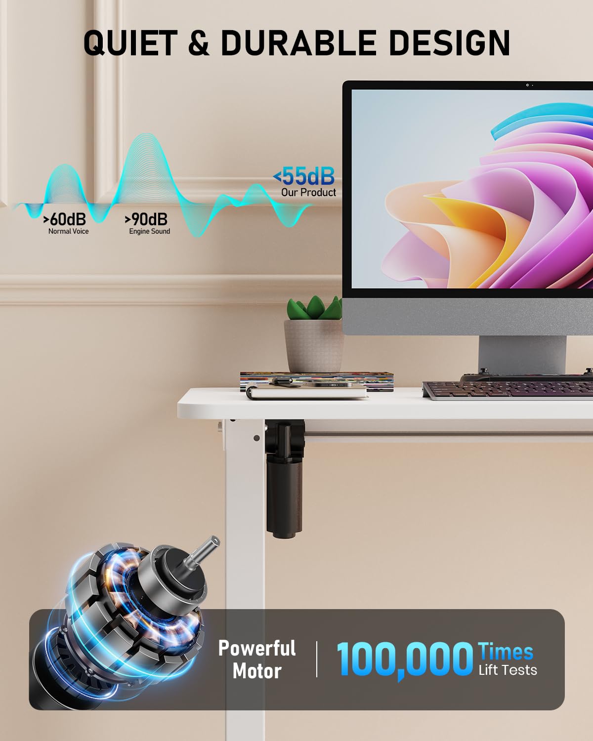 Xyndyx 55" Electric Standing Desk Adjustable Height, Sit Stand up Desk for Home Office & Computer Workstation, 2 Memory Height Settings, Splice Board, 2 Hooks, White Frame/White Top