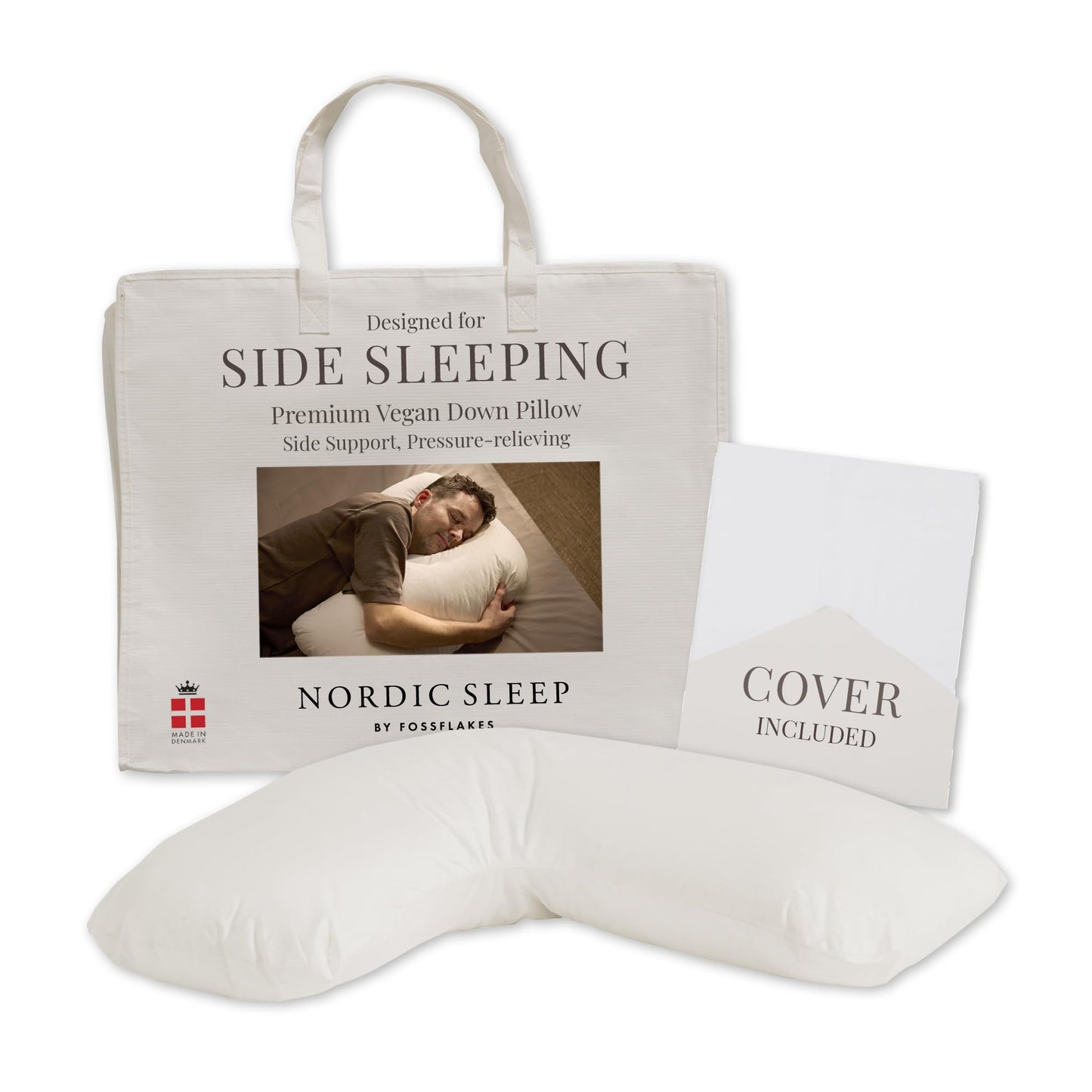 FOSSFLAKES L-Shaped Side Sleeper Pillow, Ergonomic Support, Semi-Firm