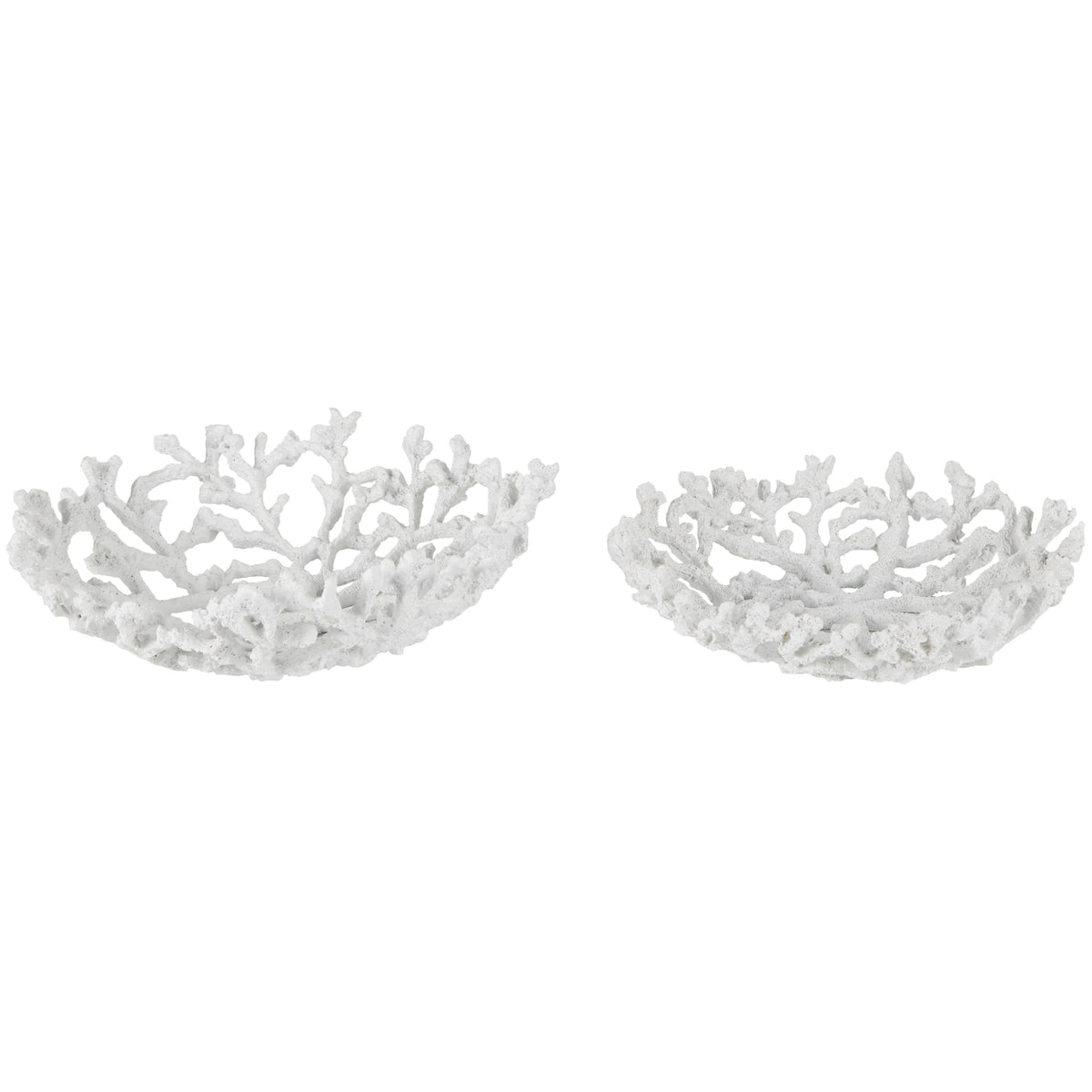 Deco 79 Resin Coral Decorative Bowl Decorative Bowl Textured Decorative Containers, Set of 2 Decorative Keepsake Boxes 13", 12"W, White
