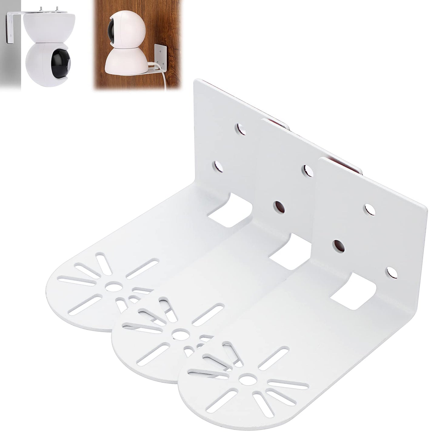 Sumnacon 3PCS Wall Mount Camera Shelf- Metal Small Wall Shelf with Adhesive,Universal Small Floating Shelf for Security Cameras, Speakers,White