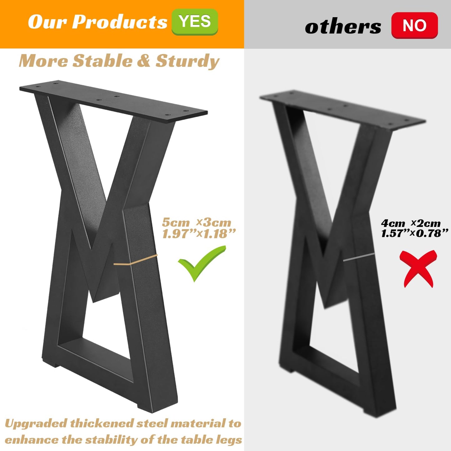 Rioychan 16 '' Metal Bench Legs, Desk and Coffee Table Legs Heavy Duty Iron for DIY Black End Side Tables, Furniture, Modern Desks, Bench, Sofa, V Shape