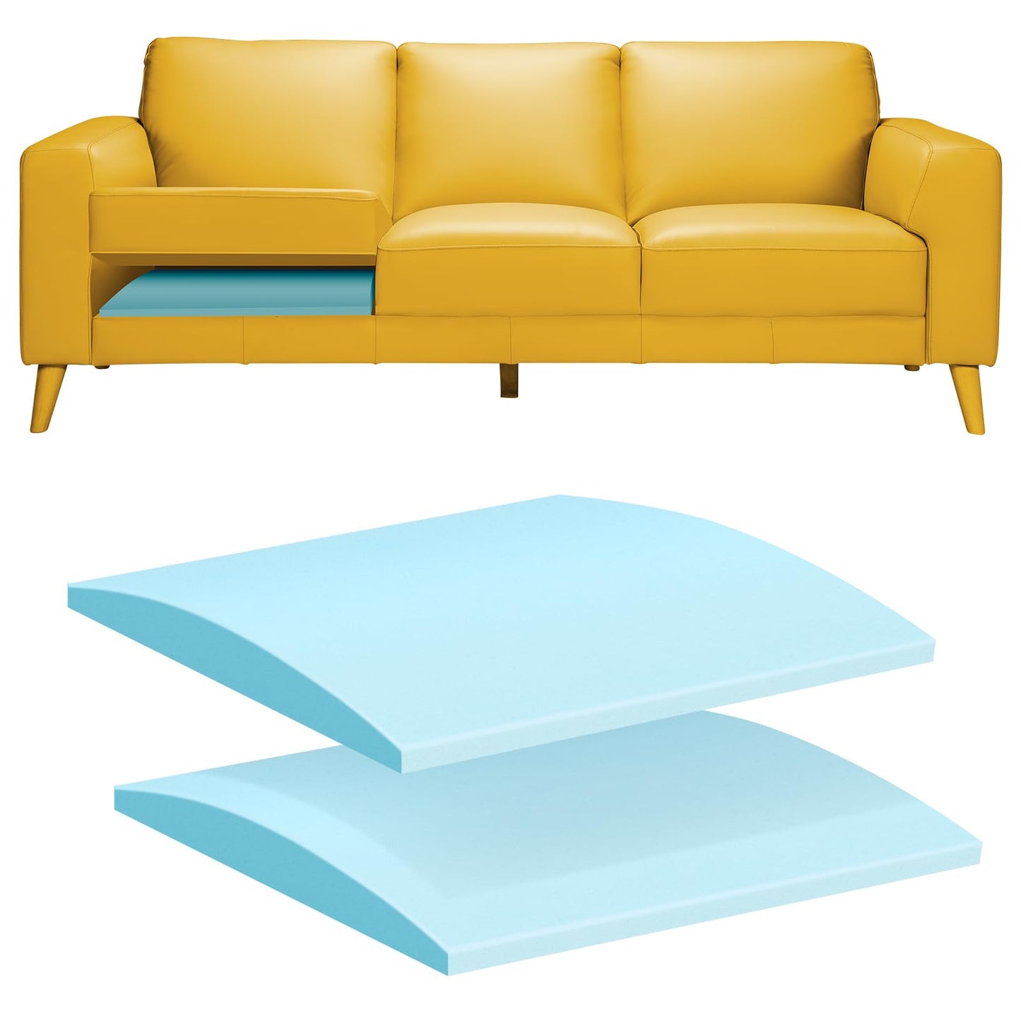 RA RUNNING ALIEN Couch Cushion Support for Sagging Seat,20"X20"X2" High Density Foam Sofa Cushion,Arched Furniture Seat Under Cushion Sag Repair for Loveseat,Blue Set of 2