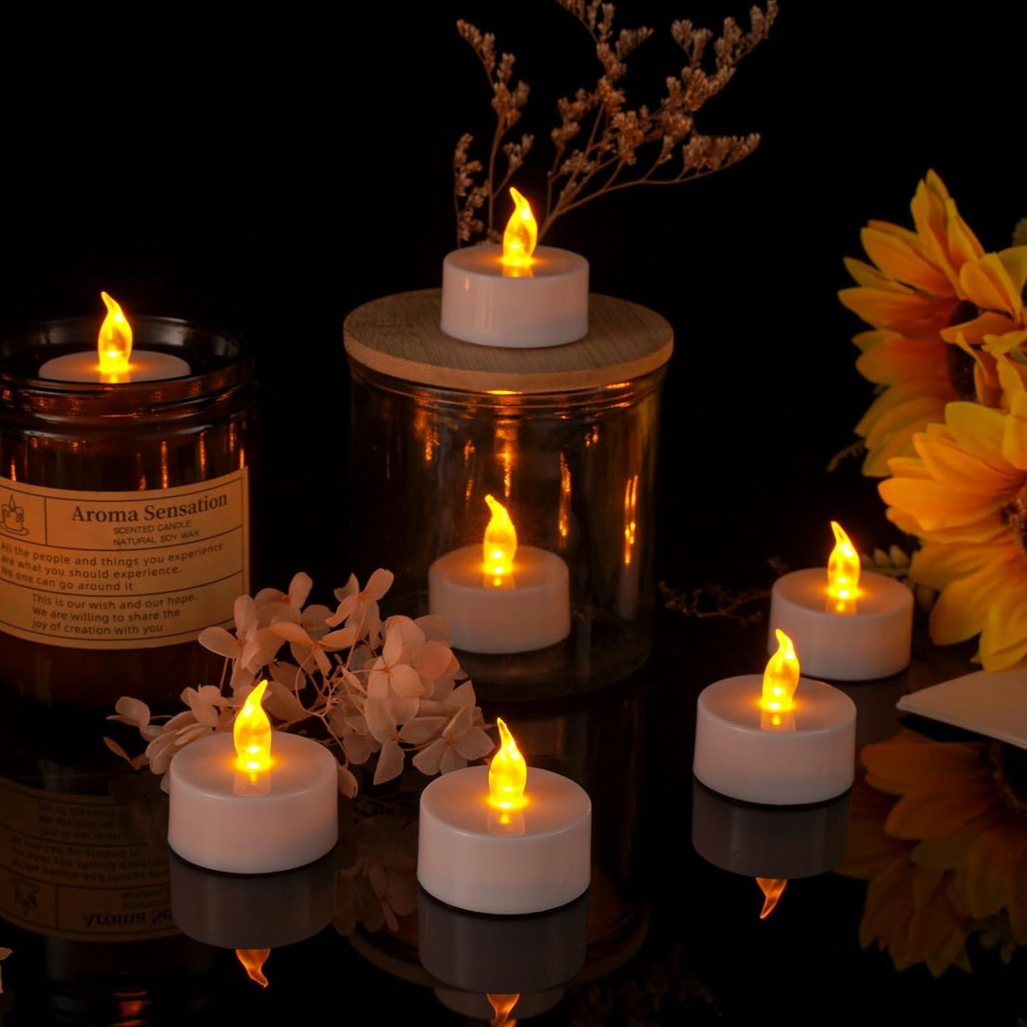 PUNPUBA LED Tea Lights Flameless Candles: 12Pack Battery Operated Candle Realistic and Bright Flickering Holiday Gift Long Lasting 200Hours for Seasonal & Festival Celebration WarmYellow