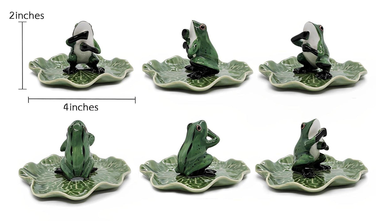 BestySuperStore 2" Dark Green Frog On 4" Wide Lotus Leaf Ceramic Incense Stick Holder Artistic Collectible Figurine for Adult Collectors Interior Accent Gift Handcrafted Porcelain Home Room Decor