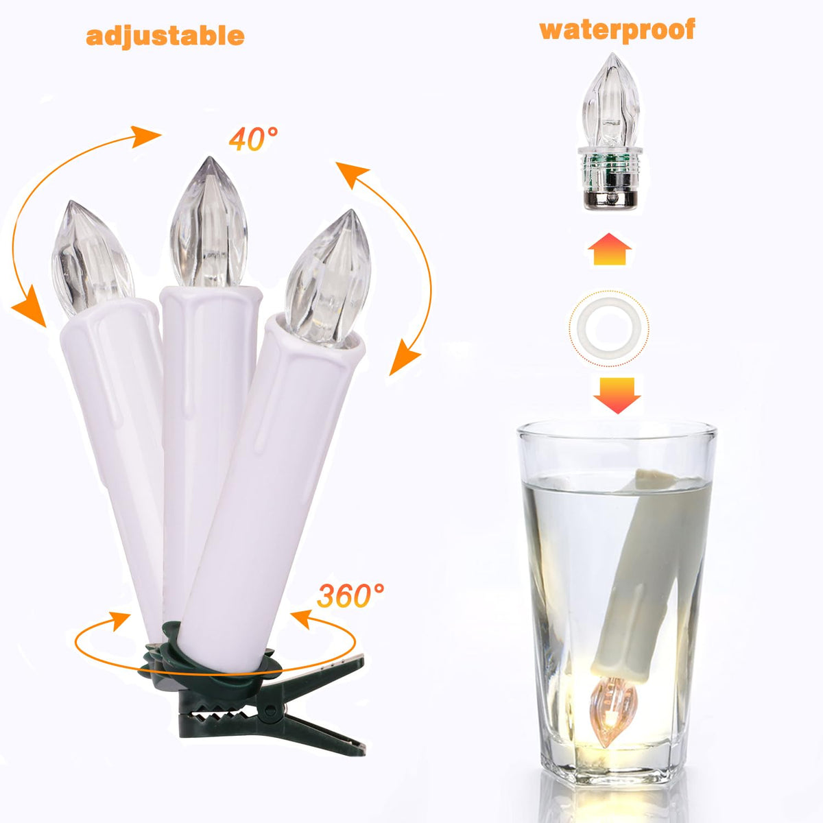FREEPOWER 30PCS Flameless LED Taper Candles Battery Operated Christmas Tree Candle Lights With Remote Timer, Flickering Flame Mini Clip on Candles For Christmas Trees Garden Parties Home Decor (White)