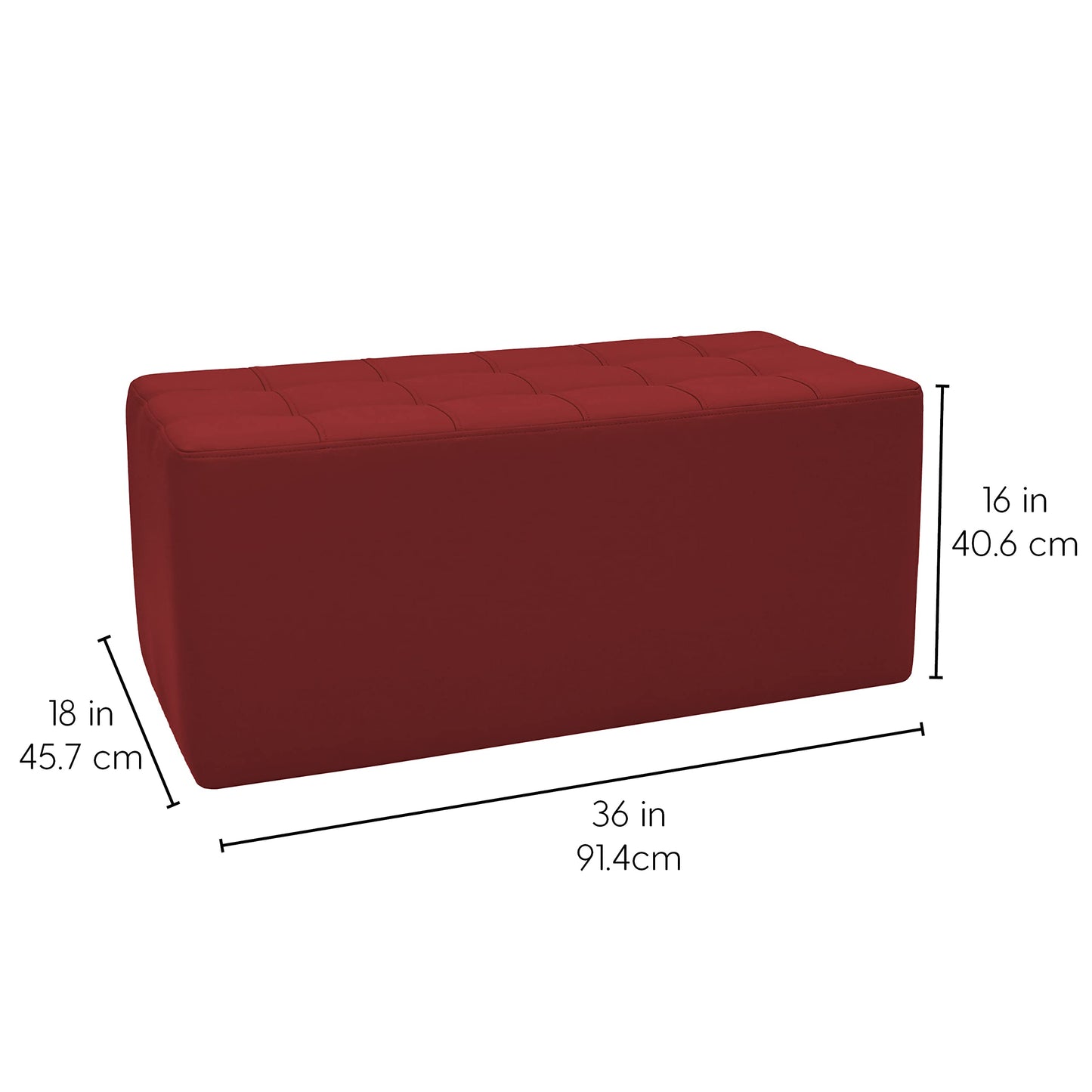 Factory Direct Partners Tufted Rectangle Accent Ottoman Bench Beautifully Upholstered Furniture for Modern Home, Office, Library or Waiting Area Seating, Footstool, Table Use - Crimson, 14046-186