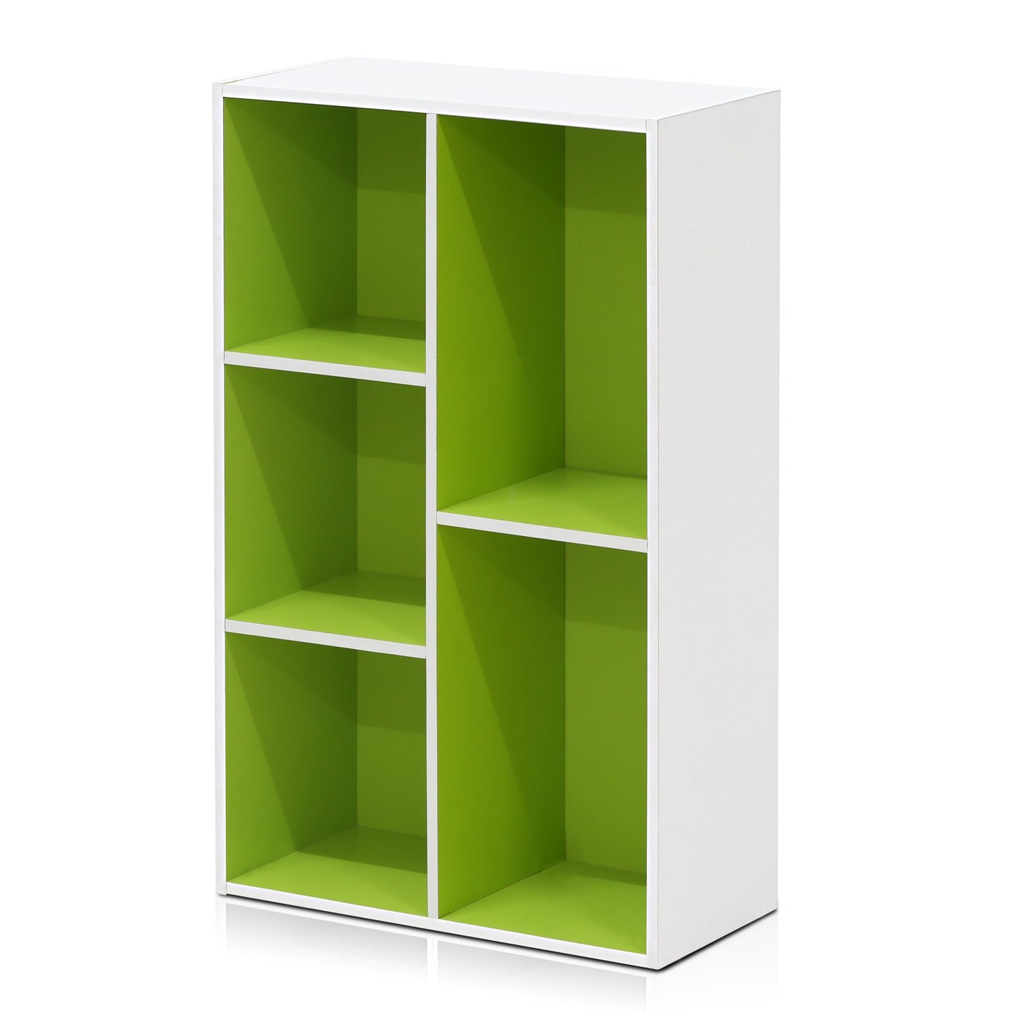 Furinno LUDER Book Shelf, 5-Cube Bookshelf, Reversible Bookcase, 9.4 x 19.5 x 31.5, Easy Assembly, for Living Room, Bedroom, Home Office, White/Green
