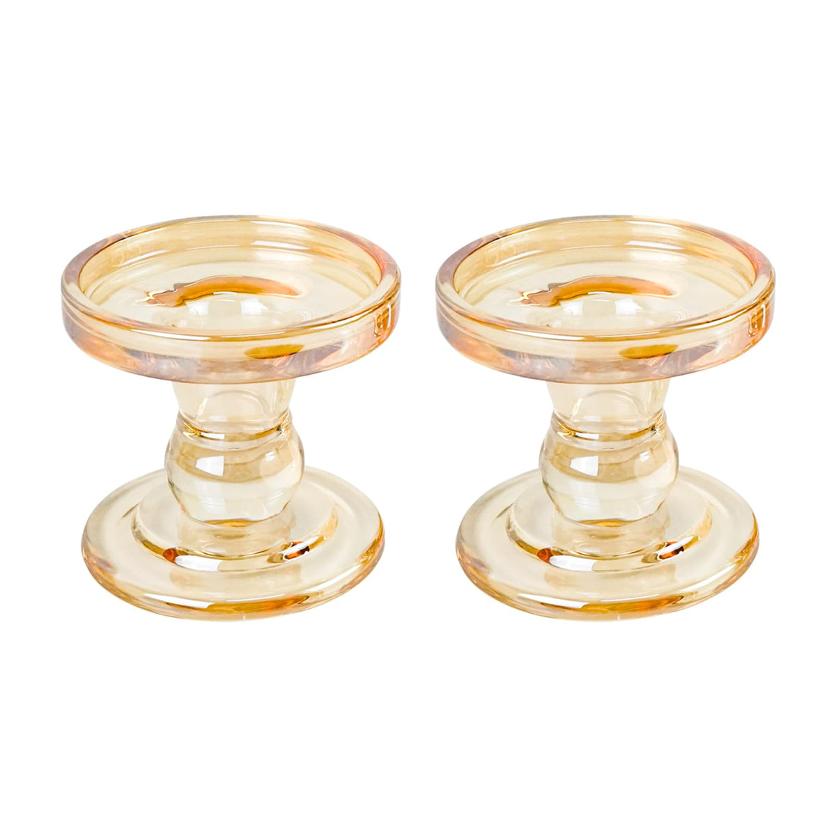 DreamsEden 1 Pairs Amber Glass Candle Holder, Set of 2 Crystal Clear Candlestick Stand for Pillar Taper Tealight Candle Elegant Candelabra Table Centerpiece Home Living Room Wedding Dinner Party Decor