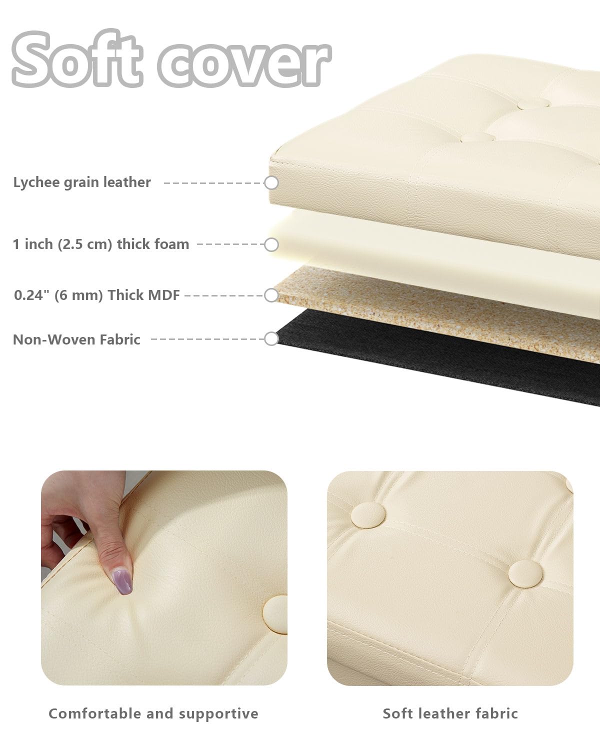 Bsketa Storage Ottoman, Folding Foot Stool with Thicker Foam Padded Seat Small Leather Storage Ottoman Bench Foot Rest for Living Room Foldable Coffee Table 17x13x13in,Beige