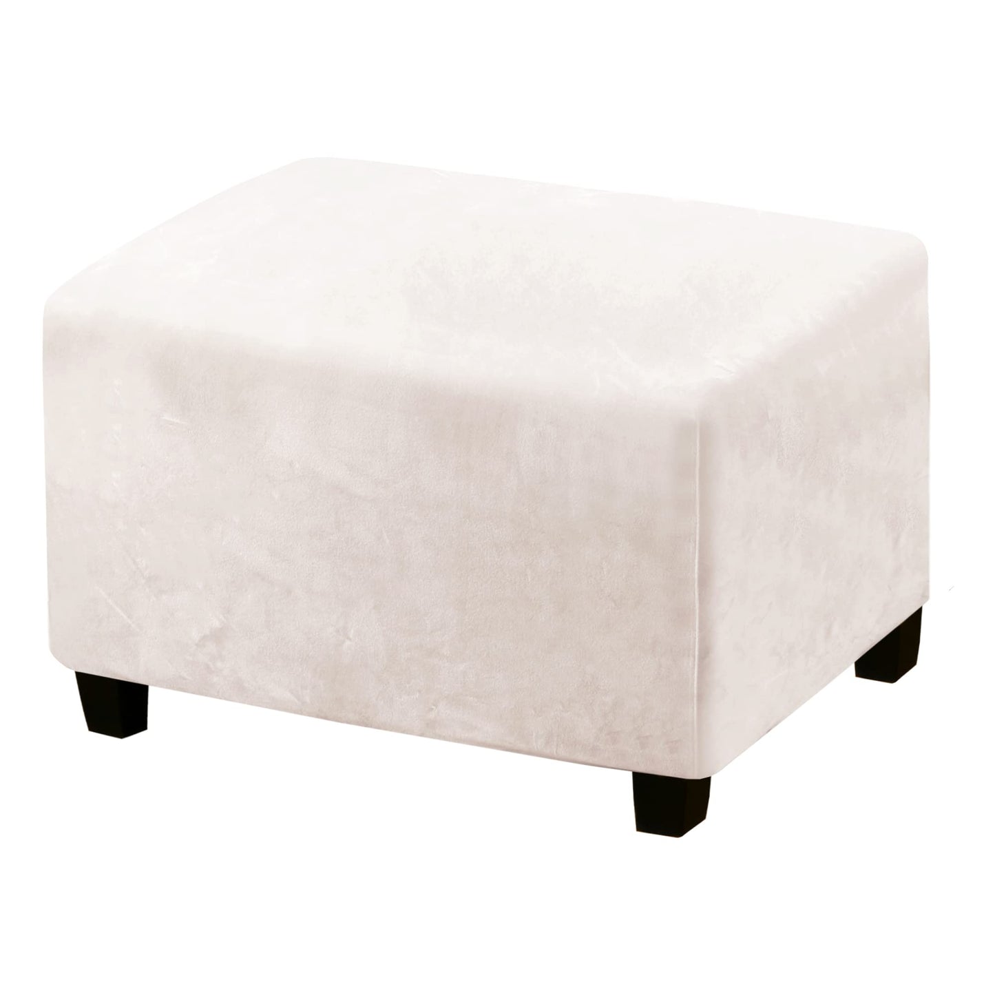 PrinceDeco Real Velvet Plush Ottoman Cover Soft Rectangle Folding Storage Covers Furniture Protector Removable Footstool Protect Footrest Covers Elastic Bottom(Large, Ivory)