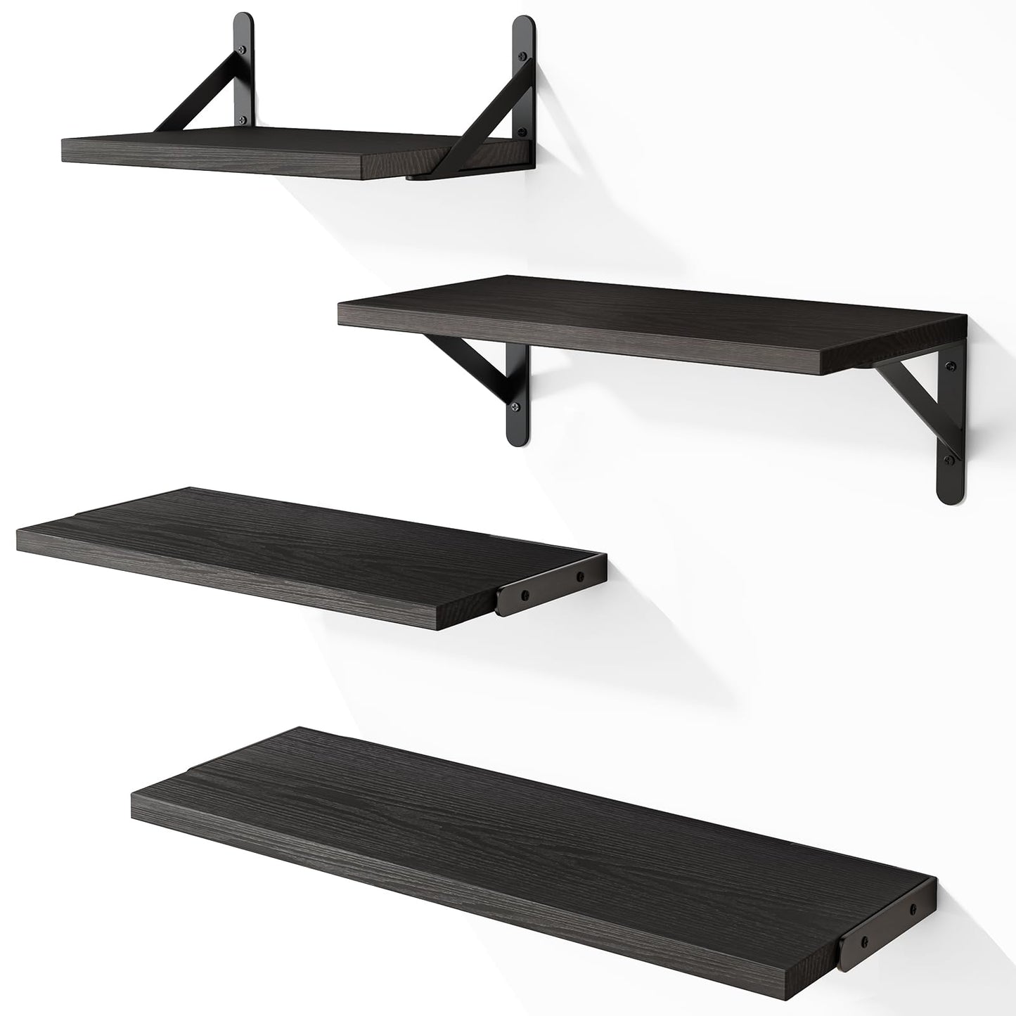 YGEOMER Wall Shelves, Black Floating Shelves Different Sizes for Living Room, Bathroom, Bedroom, Kitchen, Home Decor (Set of 4)