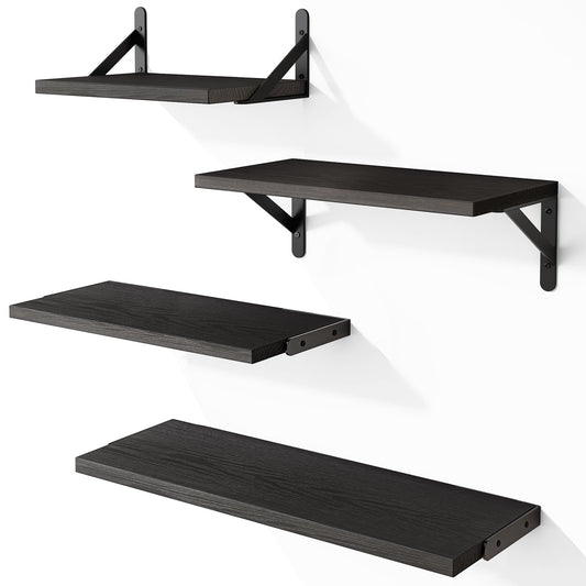 YGEOMER Wall Shelves, Black Floating Shelves Different Sizes for Living Room, Bathroom, Bedroom, Kitchen, Home Decor (Set of 4)