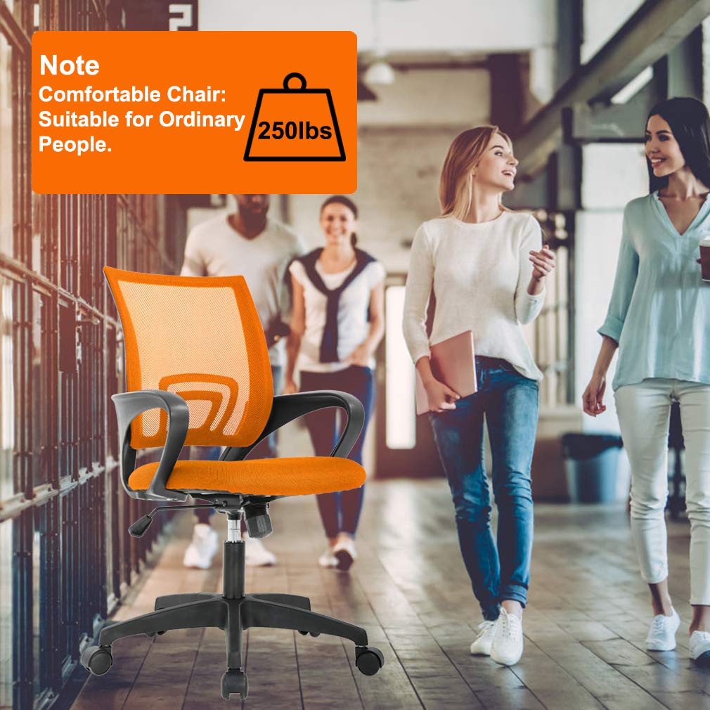 BestOffice | Ergonomic Office Chair | Mid-Back Swivel Desk Chair | Breathable Backrest & Lumbar Support | Adjustable Height | Sponge Seat | Rolling Wheels | Orange | for Adults & Women
