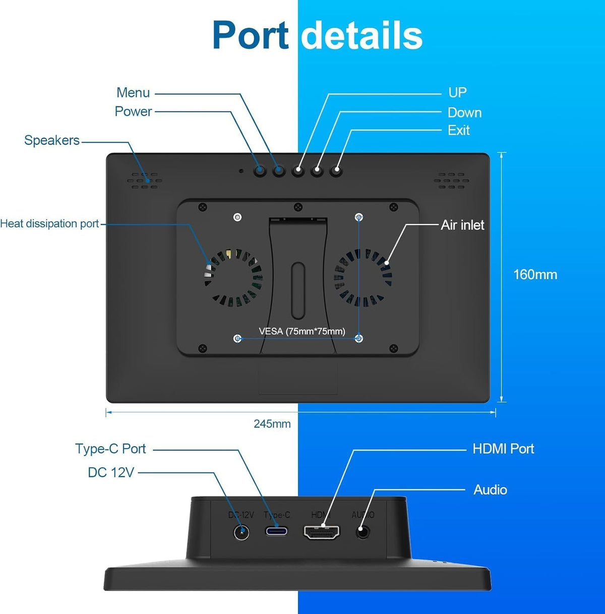 10.1 Inch Touchscreen for Raspberry Pi,5-Point 1280 * 800 IPS touchscreen Portable Monitor with HDMI Interface Dual-Speaker for Raspberry Pi 5/4B/3B+/3B/B+ Jetson Nano Win11/10/8/7(dark black)