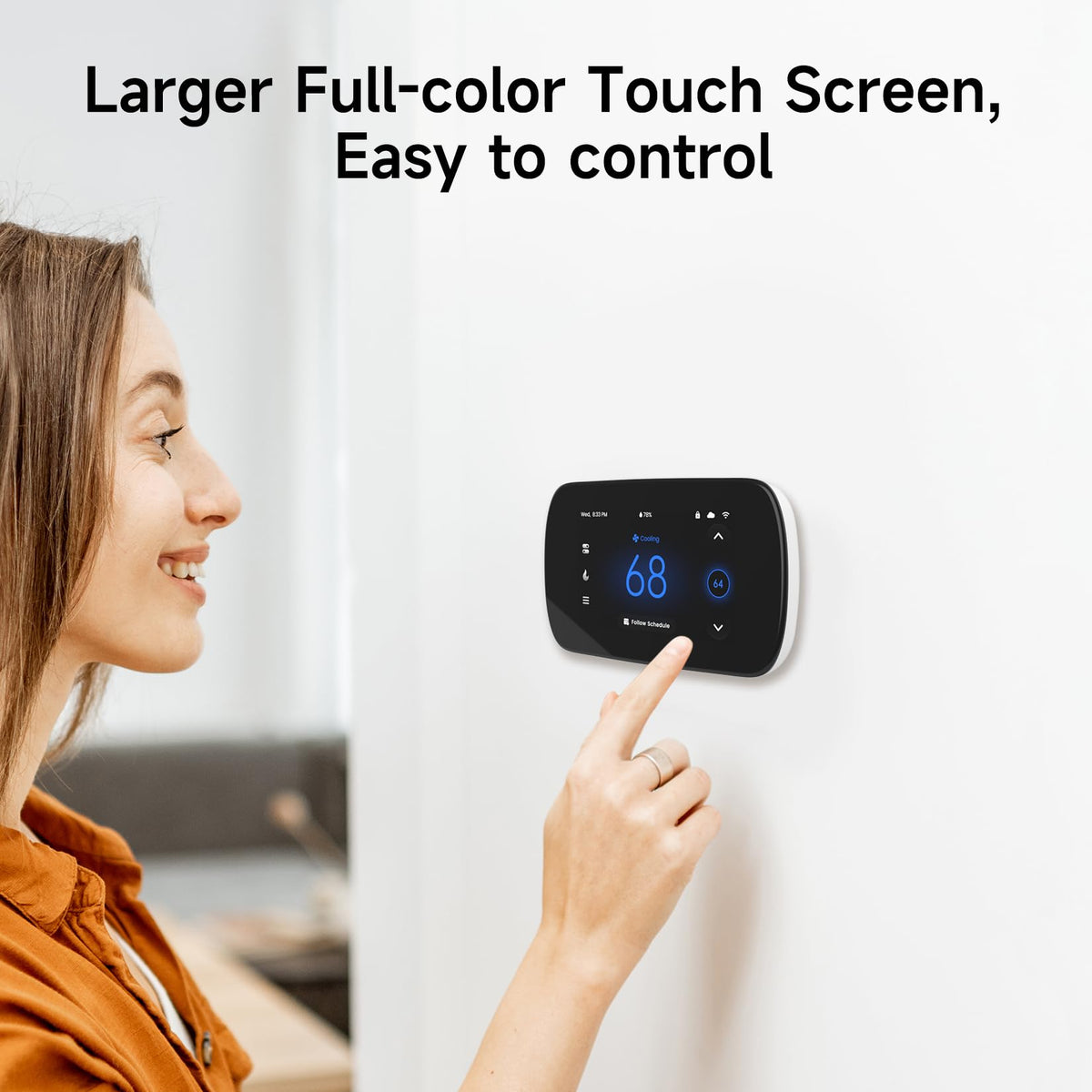 Smart Thermostats for Home, WiFi Thermostats 4.3 Inches Touch Screen Compatible with Alexa and Google Assistant, 7day x 8period Programmable Control Programmable, C-Wire Required